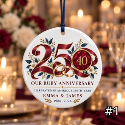 Personalized America 250 40th Wedding Anniversary Ceramic Ornament