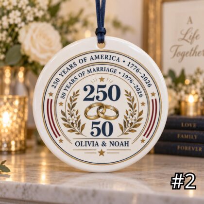 Personalized America 250 50th Wedding Anniversary Ceramic Ornament