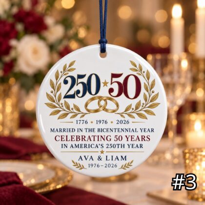 Personalized America 250 50th Wedding Anniversary Ceramic Ornament