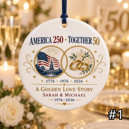 Personalized America 250 50th Wedding Anniversary Ceramic Ornament