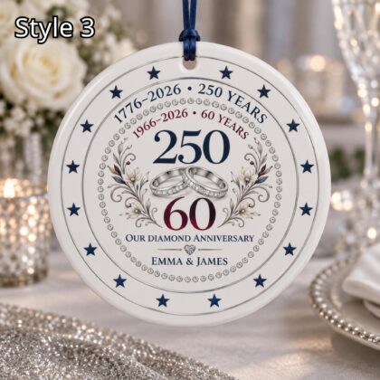 Personalized America 250 60th Wedding Anniversary Ceramic Ornament