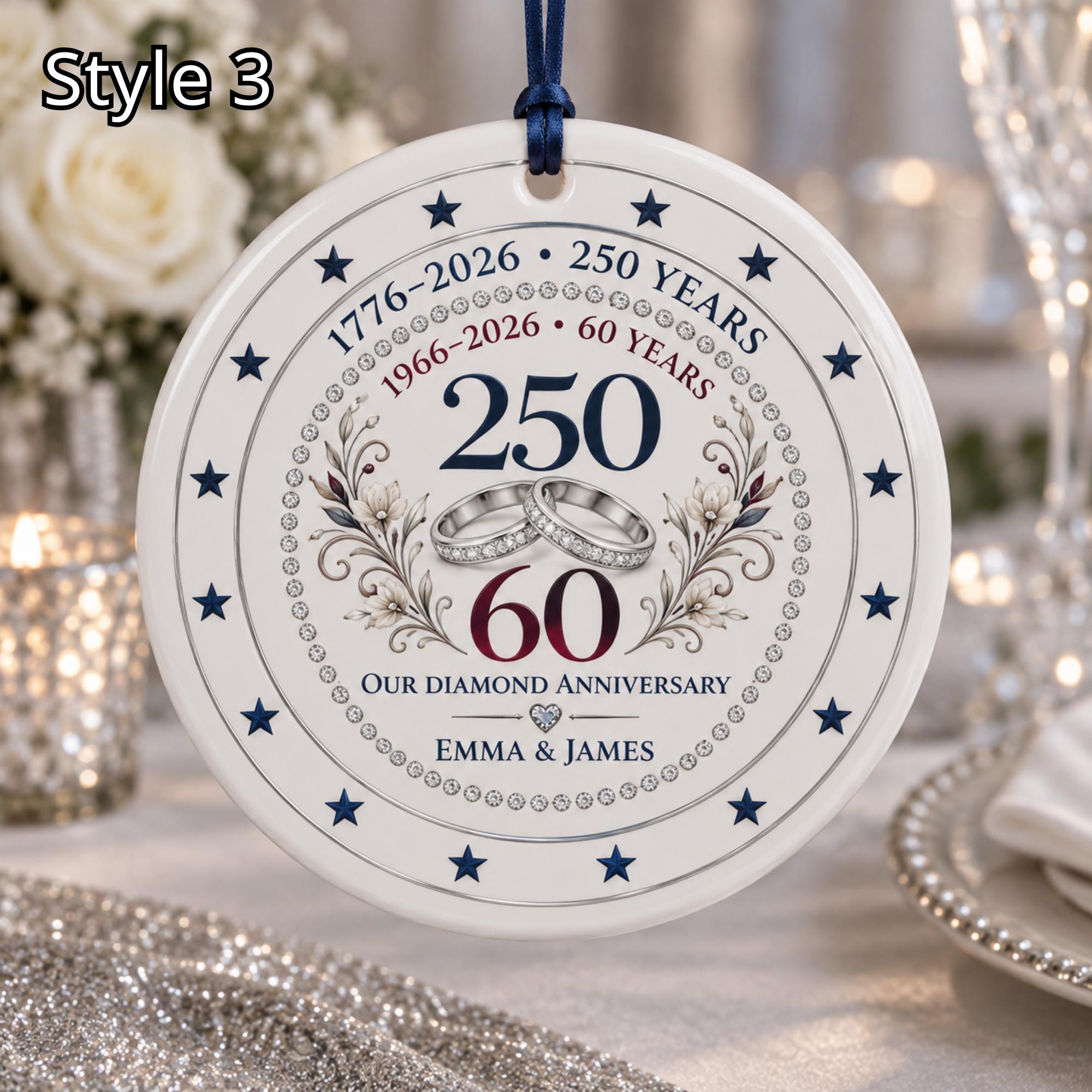 Personalized America 250 60th Wedding Anniversary Ceramic Ornament