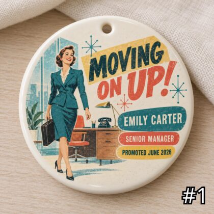 Personalized 'Moving On Up' Promotion Ceramic Ornament