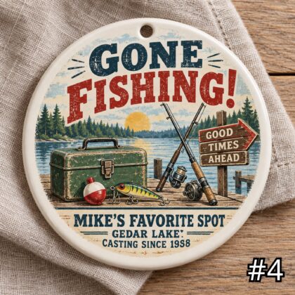 Personalized 'Hooked for Life' Fishing Ceramic Ornament