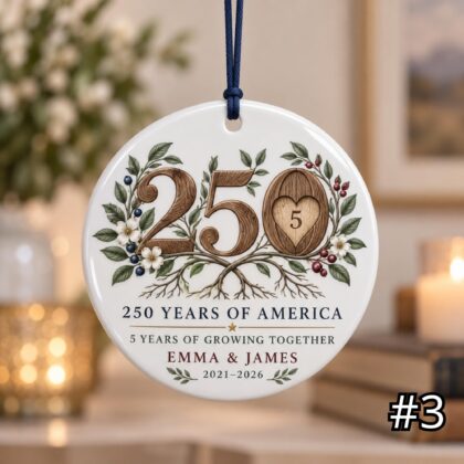 Personalized America 250 5th Wedding Anniversary Ceramic Ornament
