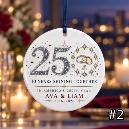 Personalized America 250 10th Wedding Anniversary Ceramic Ornament