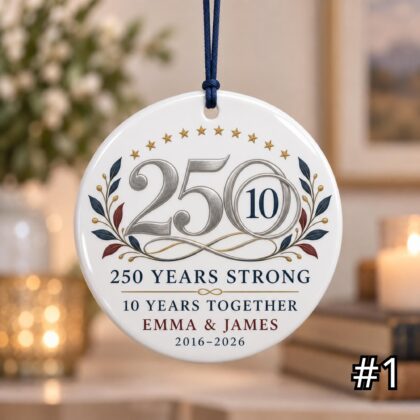Personalized America 250 10th Wedding Anniversary Ceramic Ornament