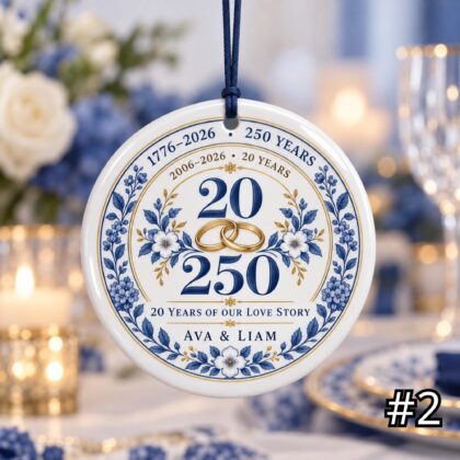 Personalized America 250 20th Wedding Anniversary Ceramic Ornament