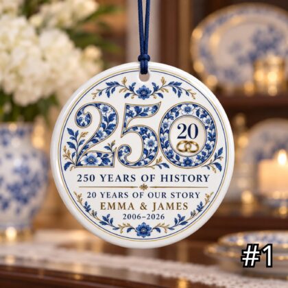 Personalized America 250 20th Wedding Anniversary Ceramic Ornament