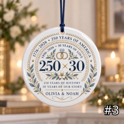 Personalized America 250 30th Wedding Anniversary Ceramic Ornament