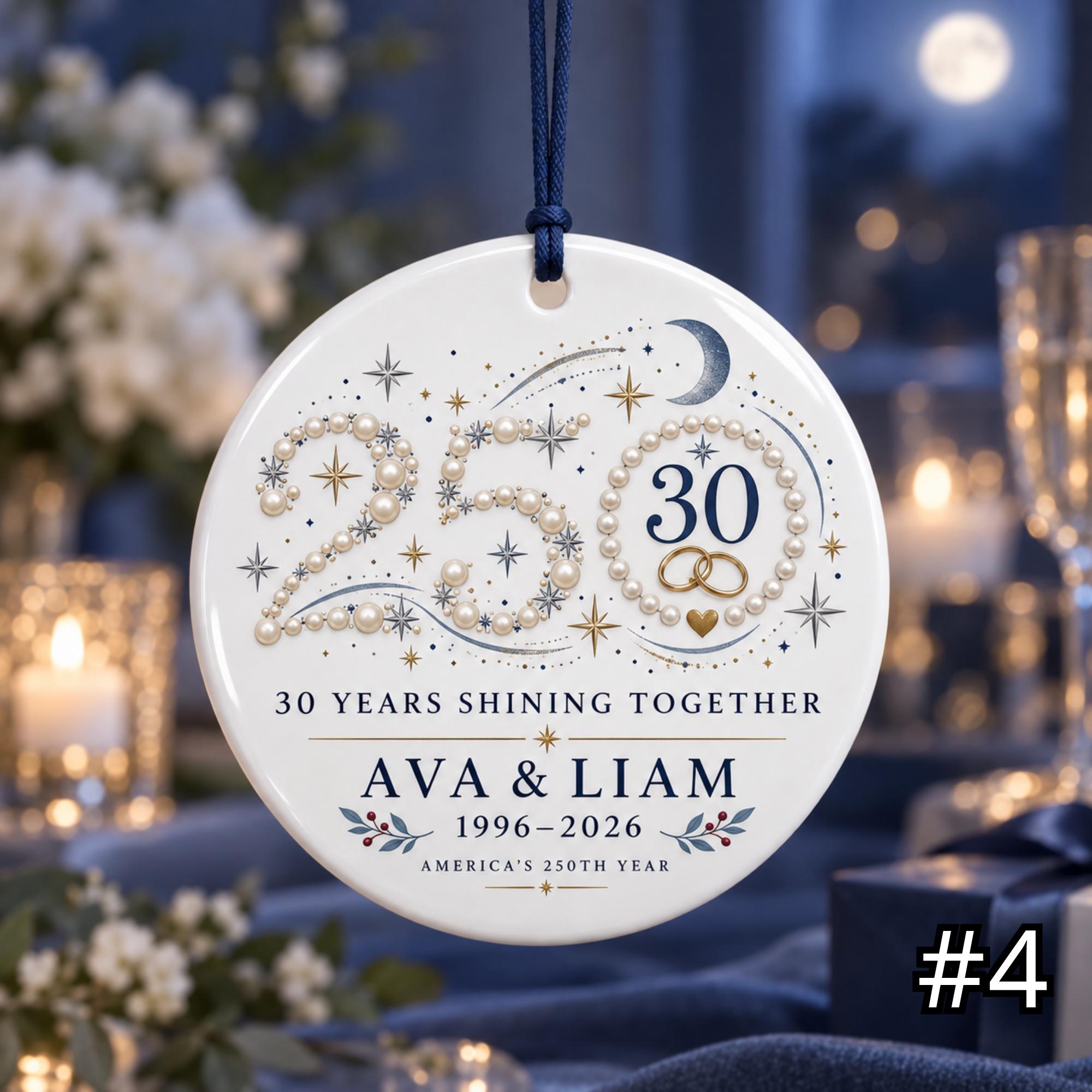 Personalized America 250 30th Wedding Anniversary Ceramic Ornament