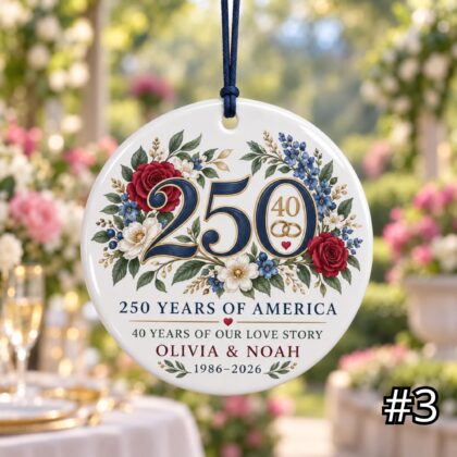 Personalized America 250 40th Wedding Anniversary Ceramic Ornament