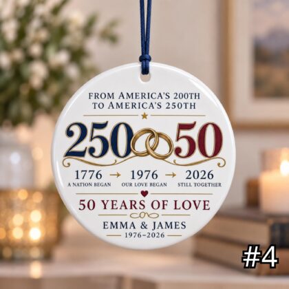 Personalized America 250 50th Wedding Anniversary Ceramic Ornament