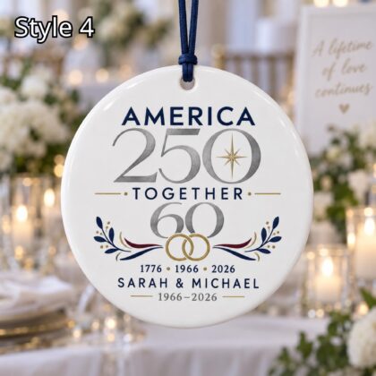 Personalized America 250 60th Wedding Anniversary Ceramic Ornament