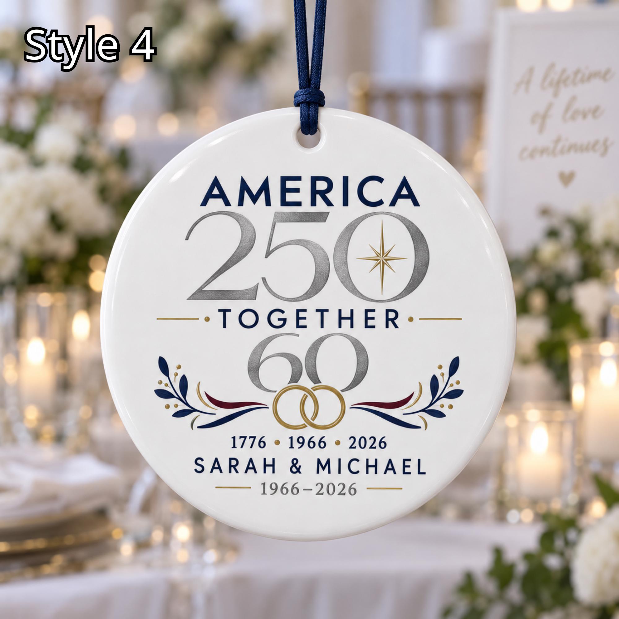 Personalized America 250 60th Wedding Anniversary Ceramic Ornament