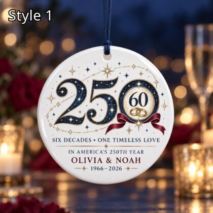 Personalized America 250 60th Wedding Anniversary Ceramic Ornament