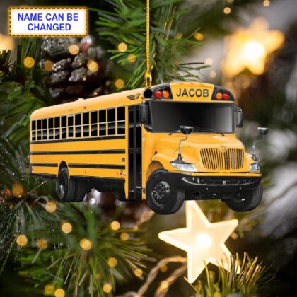 Custom Name School Bus Christmas Ornament Vehicle – Christmas Tree Hanging Decor