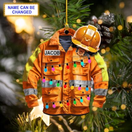 Custom Name Construction Worker Uniform Led Light Christmas Ornament