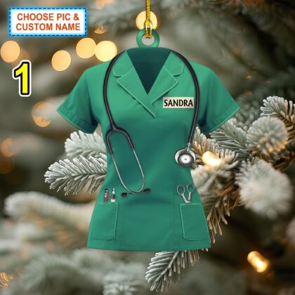 Custom Name Nurse Scrubs Christmas Ornament – Christmas Tree Hanging Decor