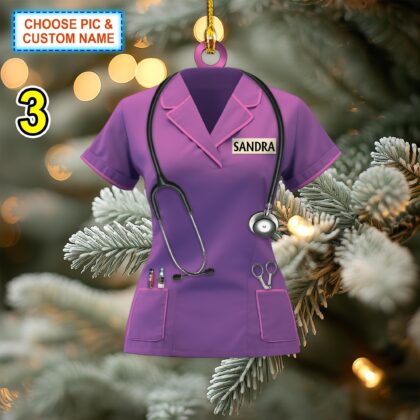 Custom Name Nurse Scrubs Christmas Ornament – Christmas Tree Hanging Decor - Image 3