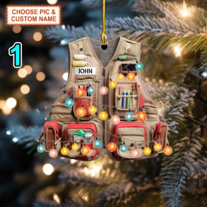 Custom Name Fishing Vest Christmas Ornament – Christmas Tree Hanging Decor