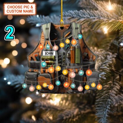 Alternative view of Custom Name Fishing Vest Christmas Ornament – Christmas Tree Hanging Decor
