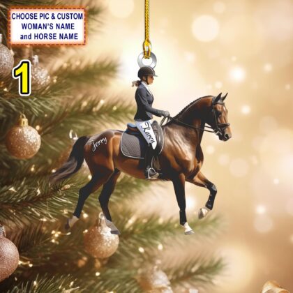 Custom Name Equestrian Girl Ride A Horse Christmas Ornament