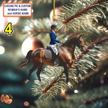 Custom Name Equestrian Girl Ride A Horse Christmas Ornament - Image 4