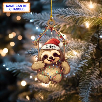 Custom Name Sloth Christmas Light Hanging Christmas Ornament