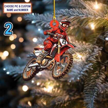 Custom Name Motocross Dirt Bike Christmas Ornament – Christmas Tree Hanging Decor - Image 2