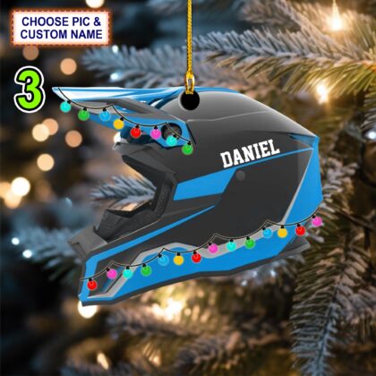 Custom Name Snowmobile Helmet Christmas Ornament – Christmas Tree Hanging Decor - Image 3