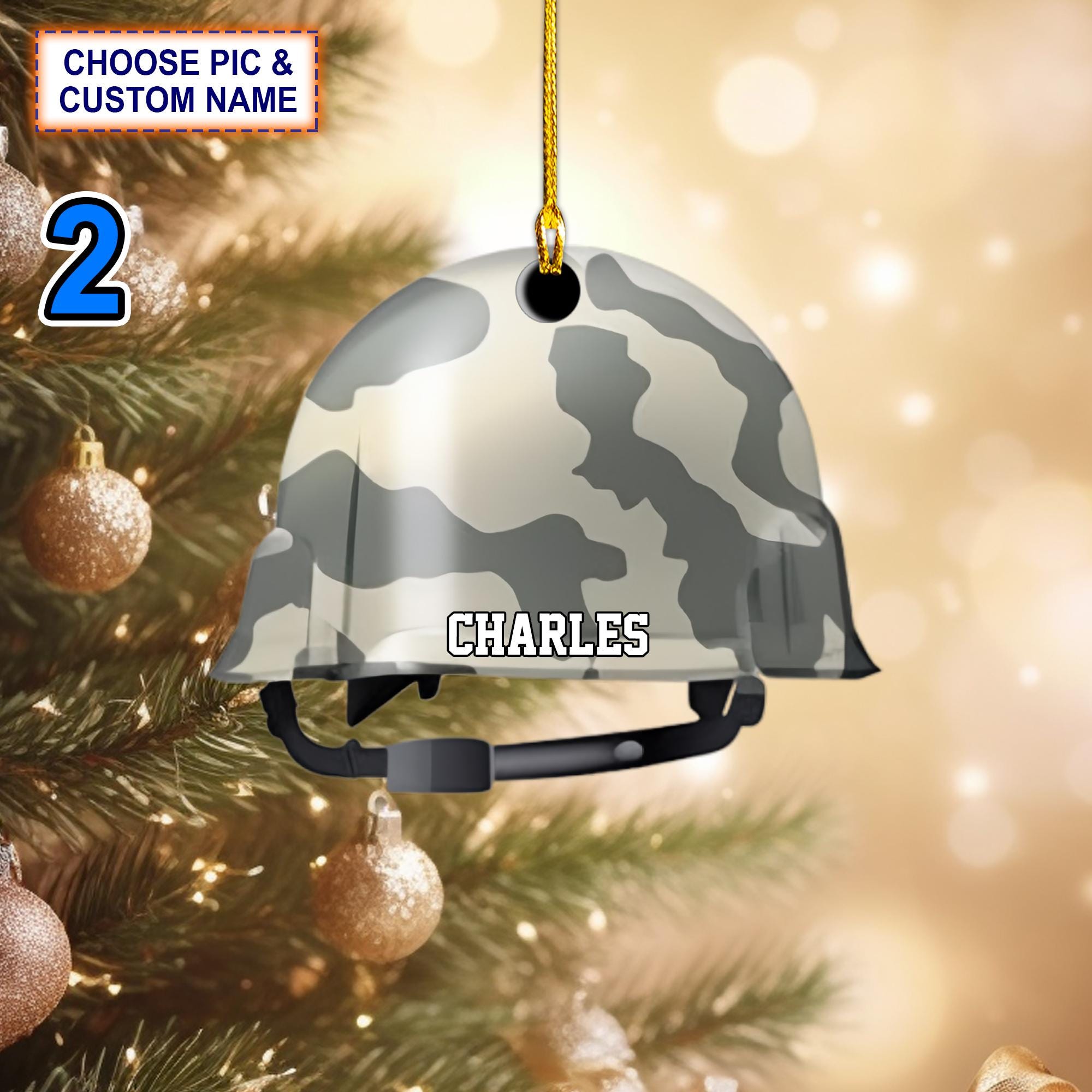 Custom Name Military Helmet Christmas Ornament – Christmas Tree Hanging Decor - Image 2