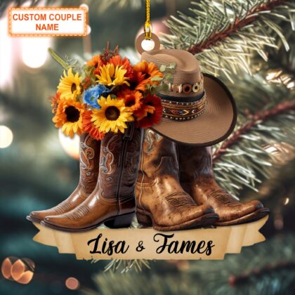 Custom Name Cowboy Couple Flower Christmas Ornament – Christmas Tree Hanging Decor