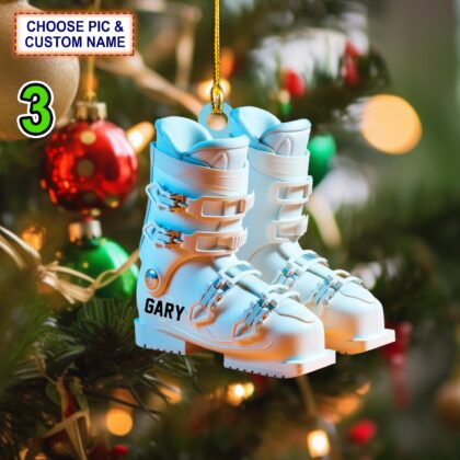 Custom Name Ski Boots Christmas Ornament – Christmas Tree Hanging Decor - Image 3
