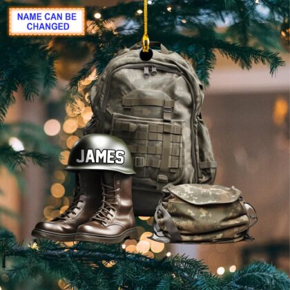 Custom Name Military Uniform Boots & Helmet V3 Christmas Ornament