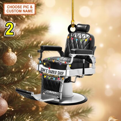 Alternative view of Custom Name Barber Chair Christmas Ornament – Christmas Tree Hanging Decor