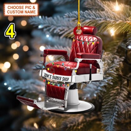 Custom Name Barber Chair Christmas Ornament – Christmas Tree Hanging Decor - Image 4