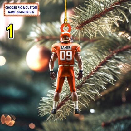Custom Name And Number American Football Christmas Ornament