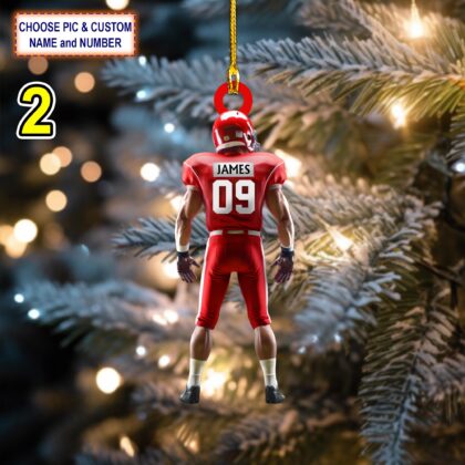 Alternative view of Custom Name And Number American Football Christmas Ornament