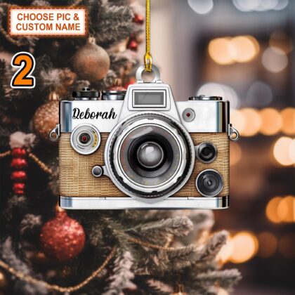 Alternative view of Custom Name Camera Christmas Ornament – Christmas Tree Hanging Decor