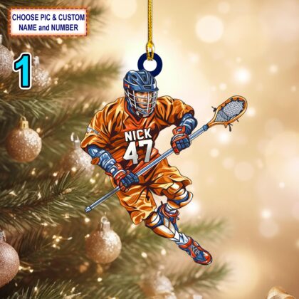 Custom Name And Number Lacrosse Players Christmas Ornament