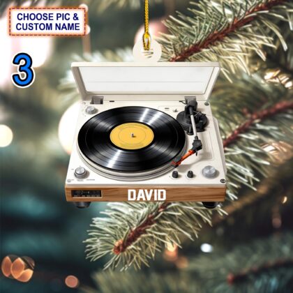 Custom Name Vinyl Record Player Christmas Ornament – Christmas Tree Hanging Decor - Image 3