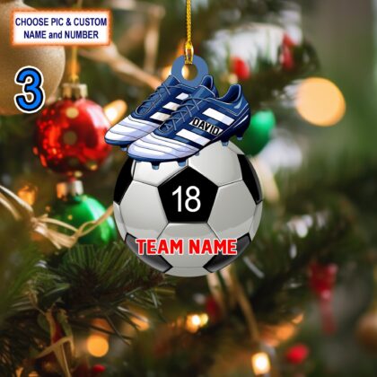 Custom Name And Number Soccer Christmas Ornament – Christmas Tree Hanging Decor - Image 3