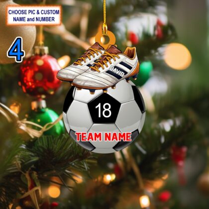 Custom Name And Number Soccer Christmas Ornament – Christmas Tree Hanging Decor - Image 4