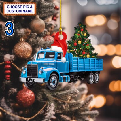 Custom Name Truck Merry Tree Christmas Personalized Ornament - Image 3