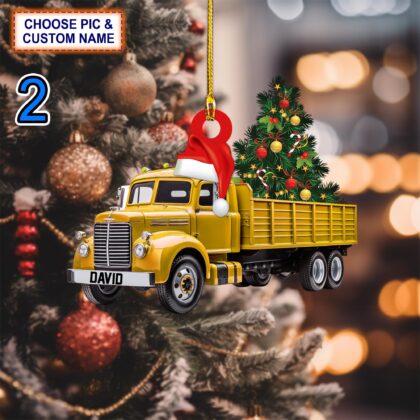 Alternative view of Custom Name Truck Merry Tree Christmas Personalized Ornament