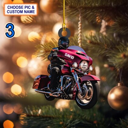 Custom Name Biker Street Glide Motorcycle Personalized Christmas Ornament - Image 3
