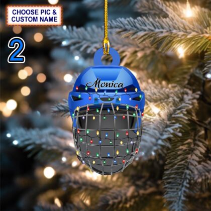 Alternative view of Custom Name Ice Hockey HelmetChristmas Ornament – Christmas Tree Hanging Decor