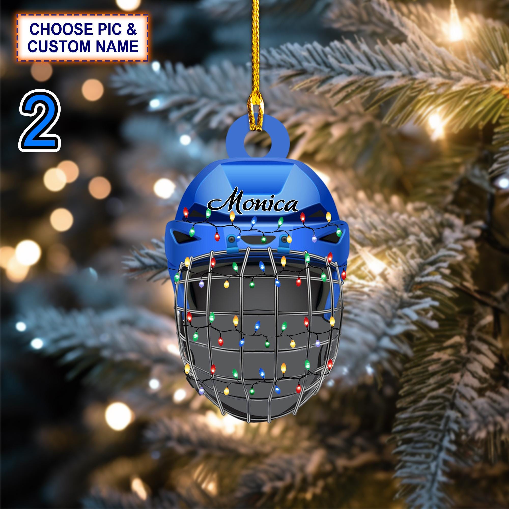 Custom Name Ice Hockey HelmetChristmas Ornament – Christmas Tree Hanging Decor - Image 2