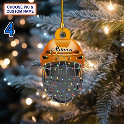 Custom Name Ice Hockey HelmetChristmas Ornament – Christmas Tree Hanging Decor - Image 4